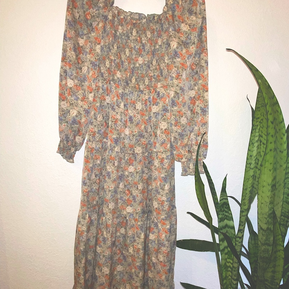 blu pepper Tiered Long Sleeve Floral Dress